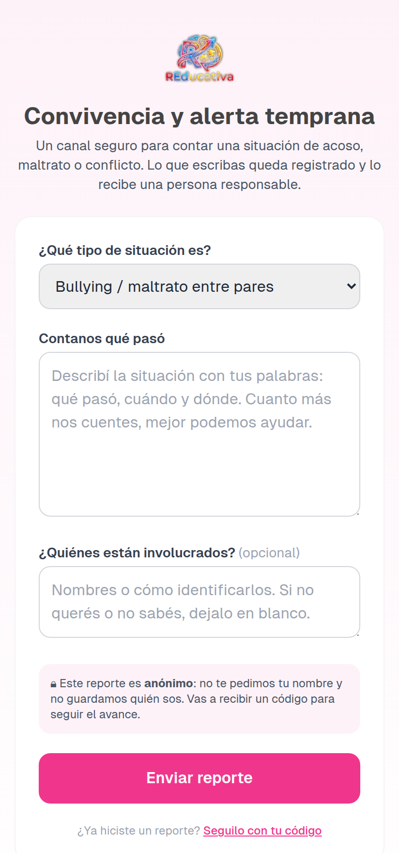 Canal de reporte de convivencia desde el celular